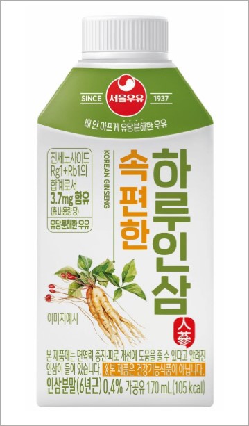 서울우유, 6년근 인삼 담은 \ 속편한 하루인삼\  출시… 건강 유음료 시장 공략