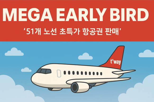 티웨이항공, \ 메가 얼리버드\  프로모션 개최... 51개 노선 초특가 항공권 판매